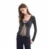 Hollow lace mesh long-sleeved t-shirt women's early spring new slim-fit waist bottoming shirt sexy hottie top