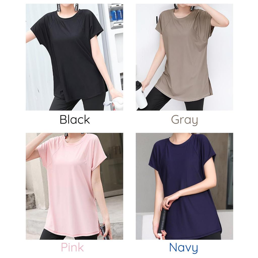 VEROMAN Yoga Long Short Loose Women's Top, Body-Contouring T-Shirt, Length, Sleeve, Fit, Ppi-ssd038 (Black, M)