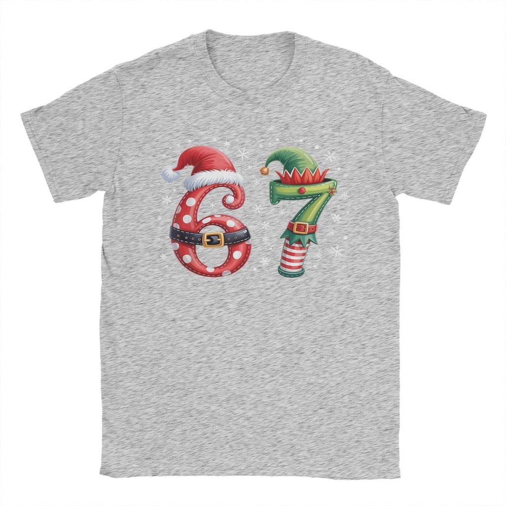 Christmas 67 Meme Six Seven Men T Shirt Novelty Tee Shirt Short Sleeve Round Collar T-Shirts Cotton Summer Tops