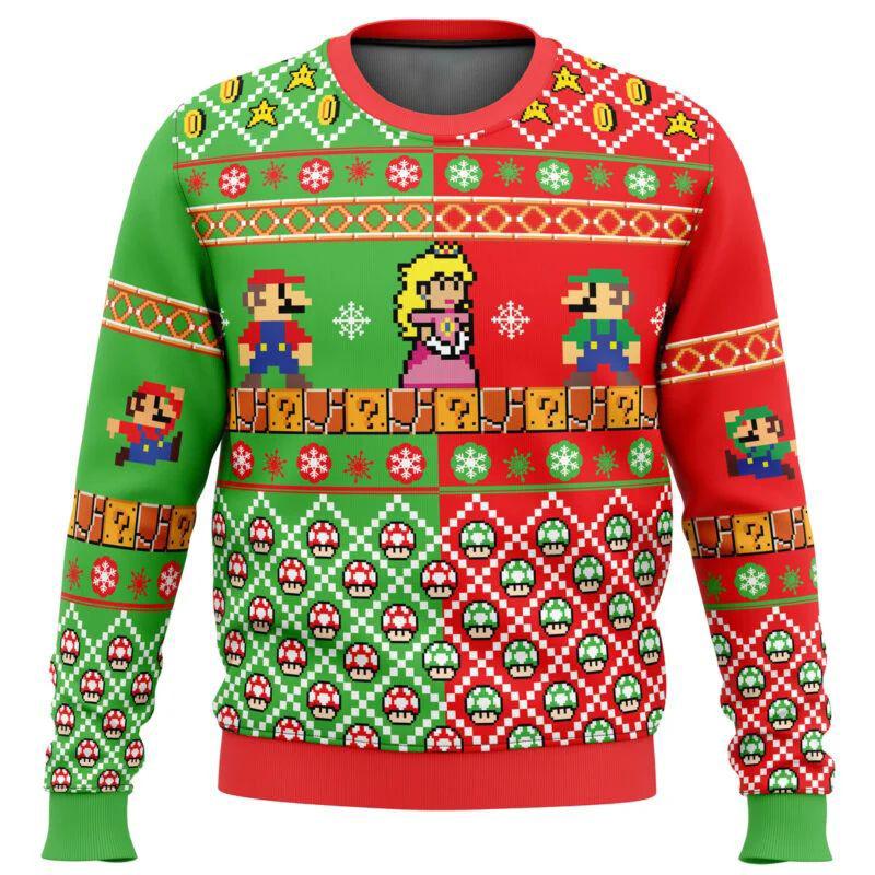 Super Mario Bros. pullover plumber sweatshirt role-playing costume princess peach print flower streetwear unisex Christmas top