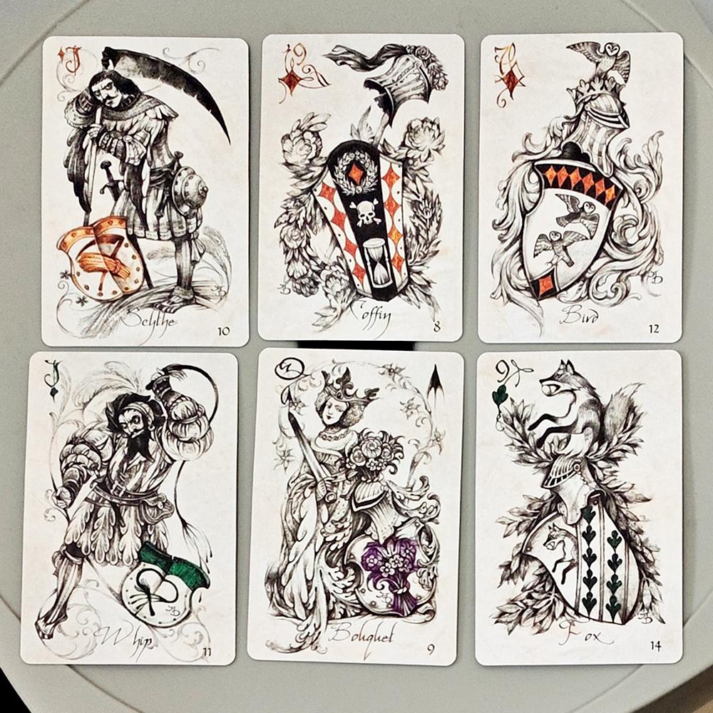 9*6cm Heraldic Playing Cards - 38 Pcs Hand-Drawn Lenormand Oracle Cards for Divination & Collectors - Double-embossed Cardstock