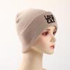 LOVE CAT" Print Knit Cap Beanie, Animal Man Cap Windproof Candy Color Trendy Pompom Beanies Knitted Hat Beanie