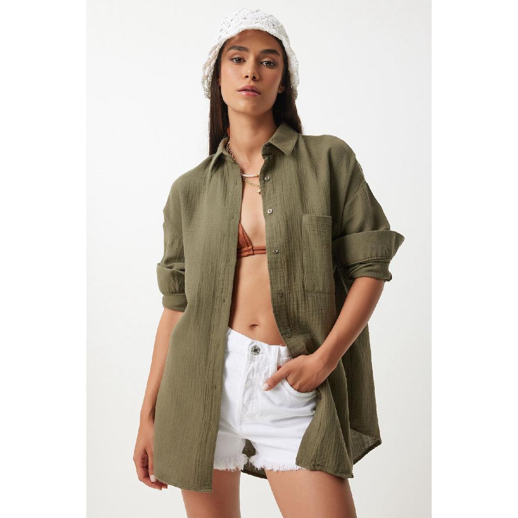 Oversize Basic Muslin Shirt Navy Blue