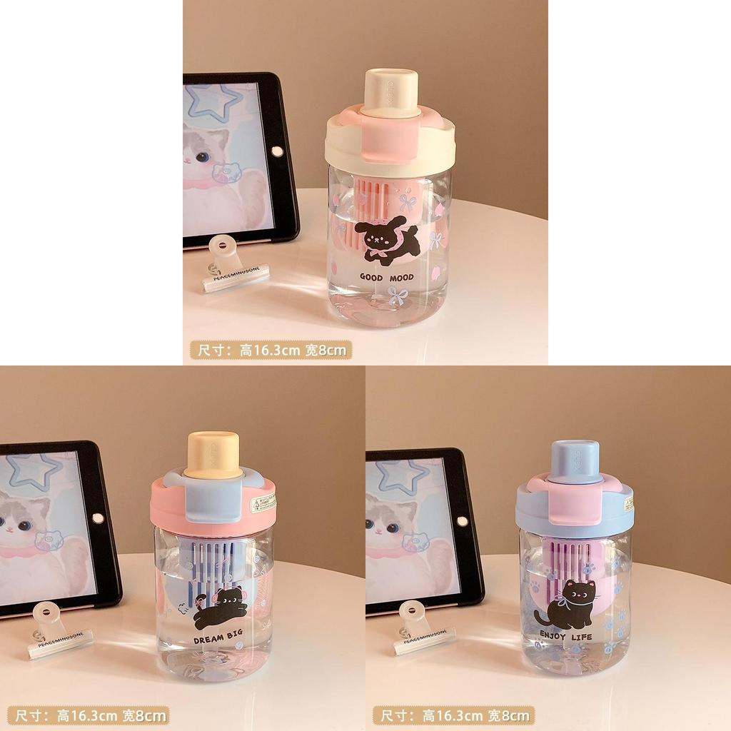 Girls Cartoon Double Drinking Plastic Cup With Rotating Straw For Office And Travel Use