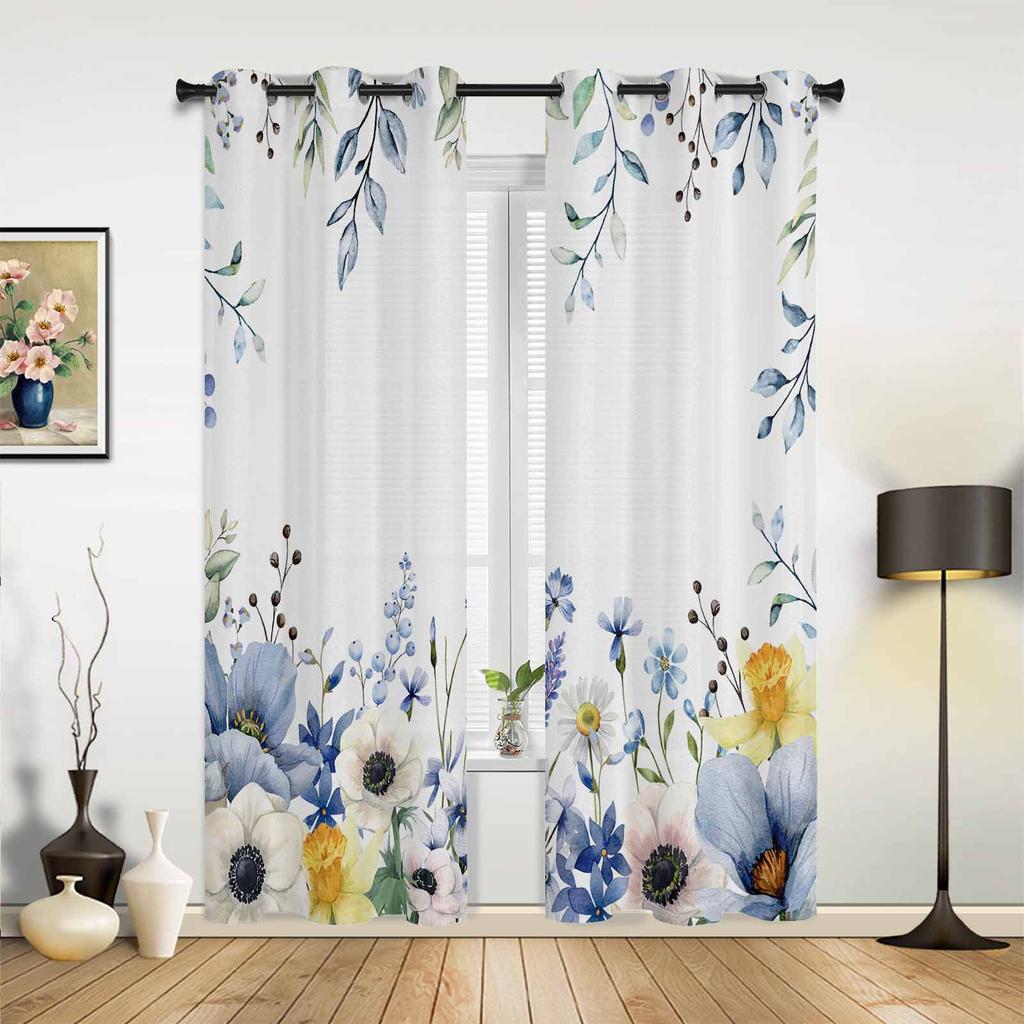 Spring Wildflower Tulip Flowers Leaves Window Curtains for Living Room Luxury Bedroom Curtain Kitchen Blinds Drapes Curtains