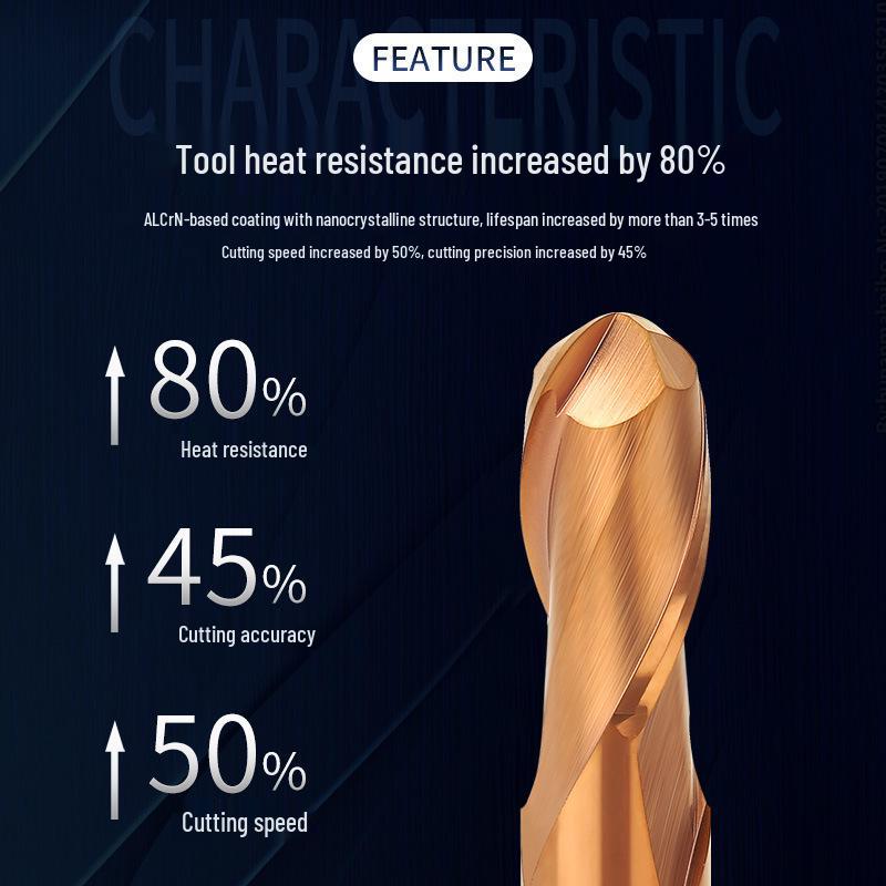 Tungsten Steel Ball Nose End Mill, 68° & 65° CNC Alloy, Extended Reach Cutter