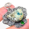 Natural K2 Blue Azurite,Diopside Gemstone 925 Sterling Silver Pendant 2.17" A8k72