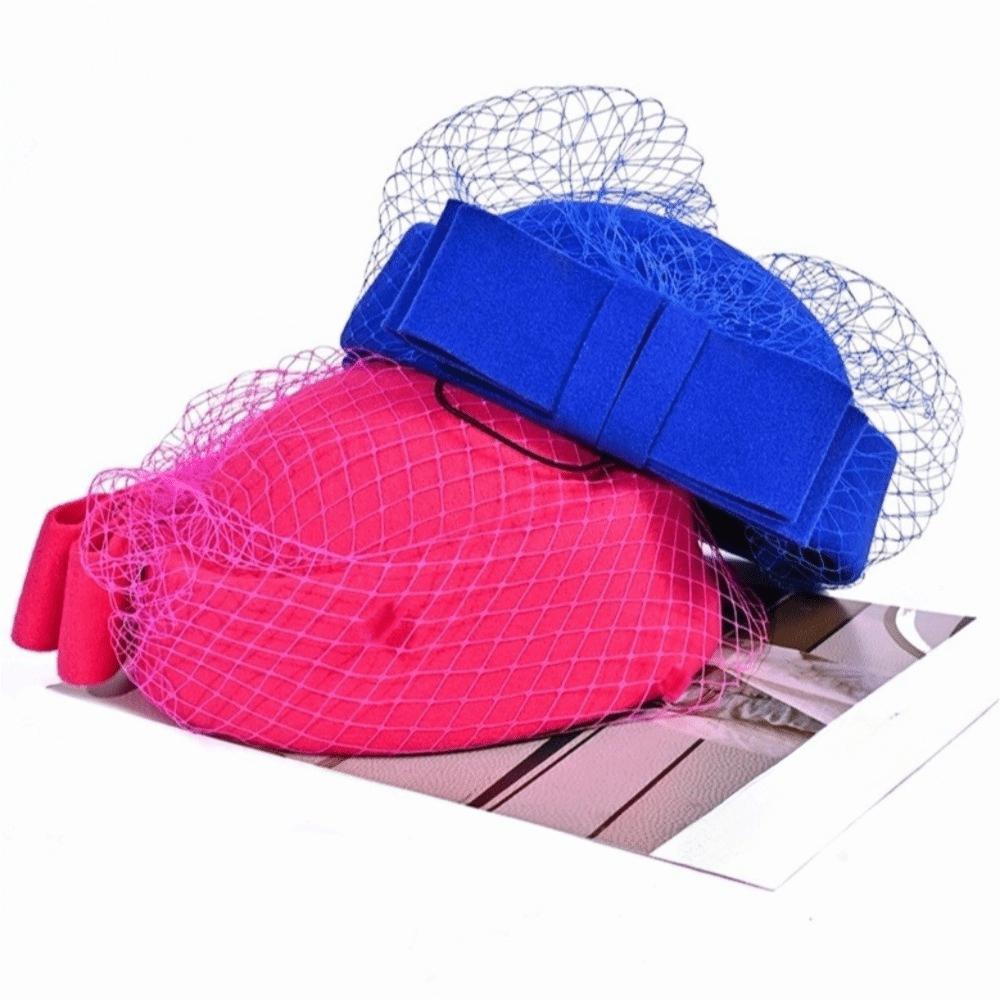 Однотонная шерстяная шляпа-бант с вуалью, шляпка стюардессы в британском стиле, винтажная шляпка-таблетка, головной убор