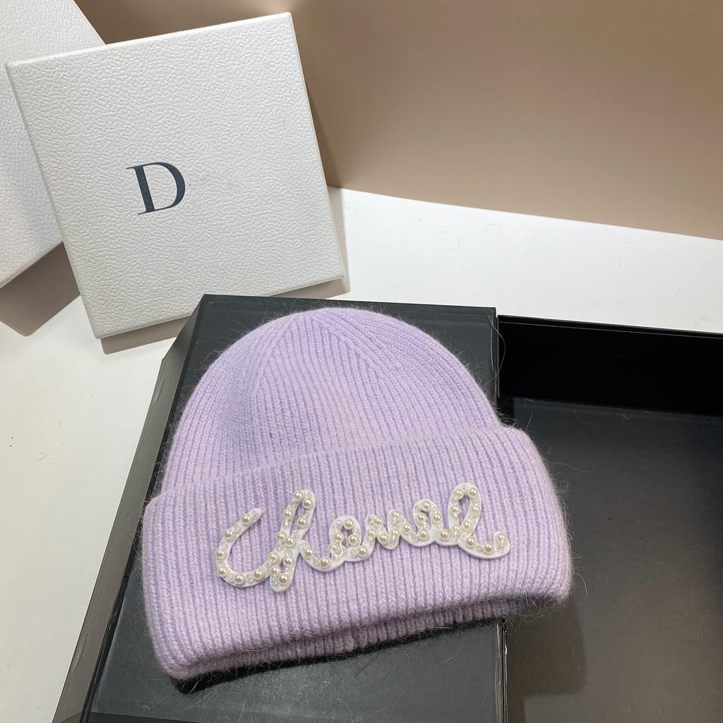 Жемчужная Шляпа Кроличий Мех Теплая Вязаная Шапка Женская Модная Зимняя Холодная Шапка Увеличить И Удлинить Двухслойные Края Шапка