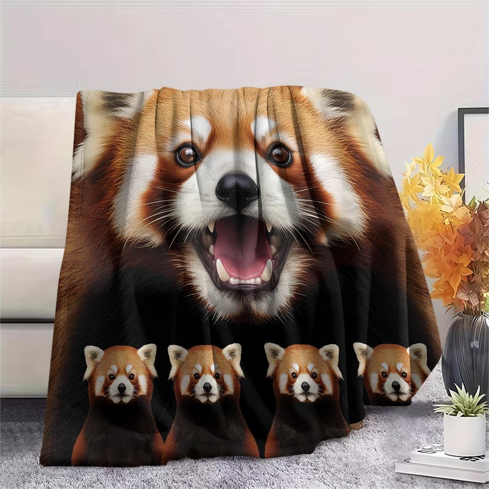 1Pc Red Pandas Mink Print Flannel Blanket, High quality Comfortable for All Seasons, Home Decor, Warmth and Comfort, Perfect for Gifts
