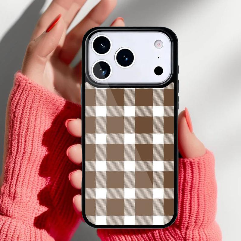 Коричневый Клетчатый Чехол для Телефона для iPhone 17 16 15 14 13 Pro Max Задняя Крышка для 12 11 Pro Coque