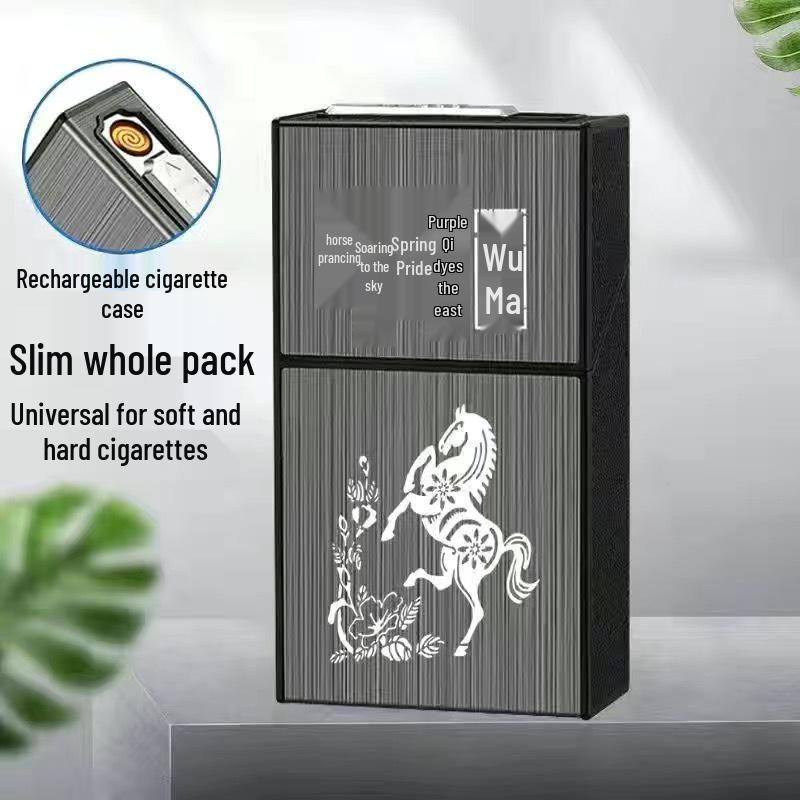 Slim 20-Piece Cigarette Case with Rechargeable Lighter - Moisture-Proof, Pressure-Resistant Flip-Top Design.