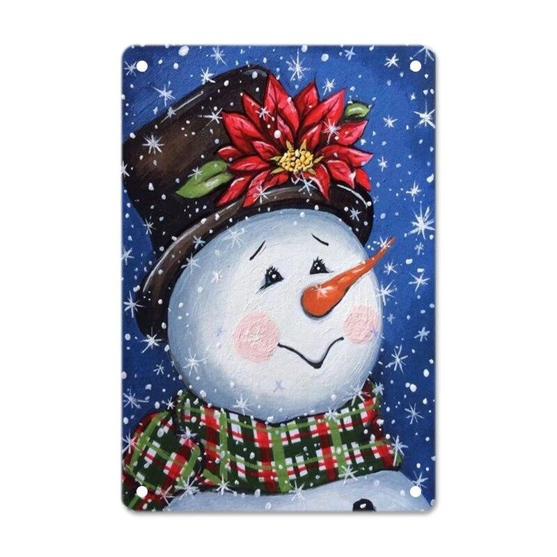 Merry Christmas Posters Tin Sign Cute Snowman and Santa Claus Metal Plaque Wall Art Decor Christmas Gift