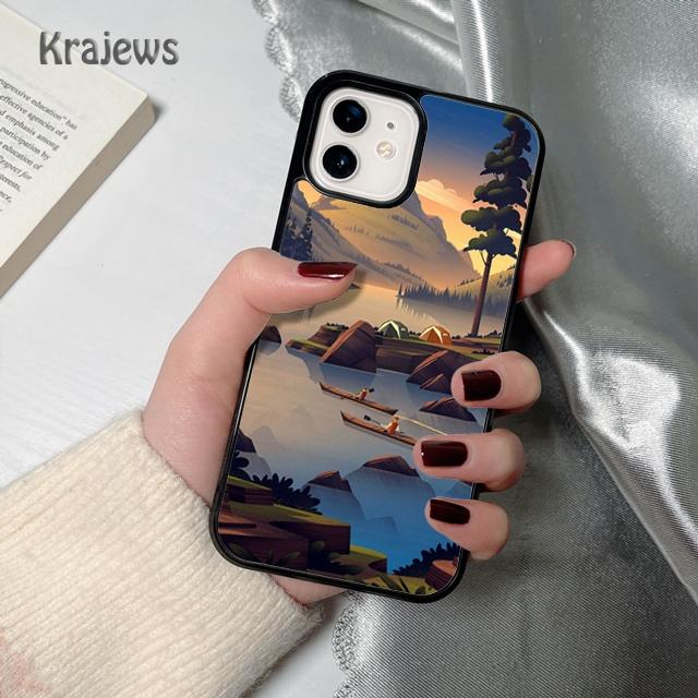 Krajews Camping Illustration soft Phone Case Cover For iPhone 17 Air 16 15 14 plus 12 13 pro max coque Fundas