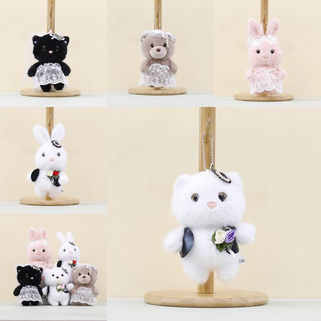 Cute Wedding Bear Plush Pendant Plush Keychain With Short Plush For Gift Ideas
