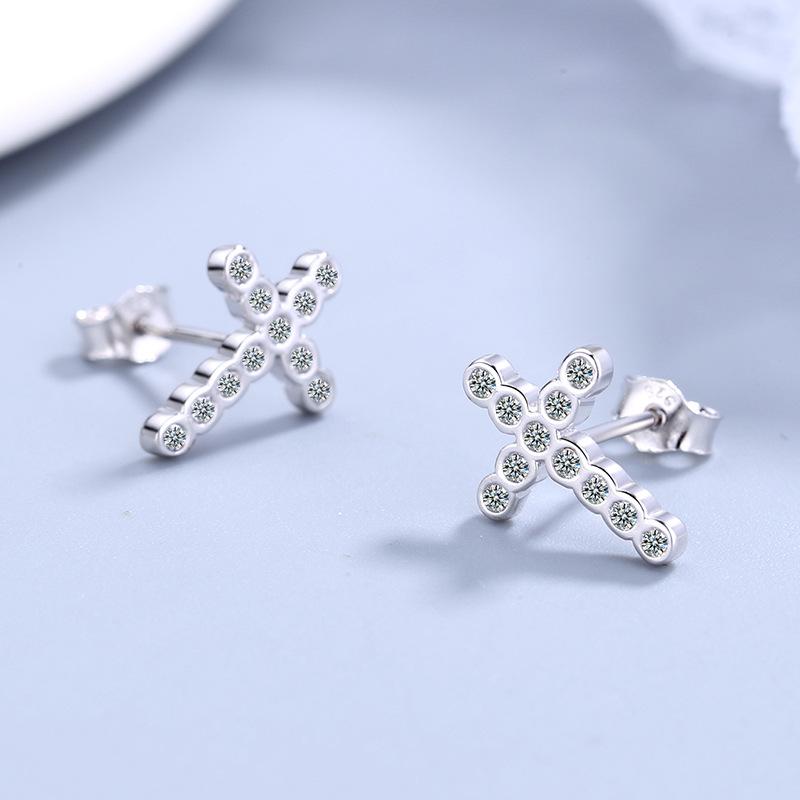 Серьги-гвоздики с бриллиантами в форме креста из стерлингового серебра 925 пробы в корейском стиле, персонализированные, подходящие друг другу, серьги в парном стиле, серебряные ювелирные изделия