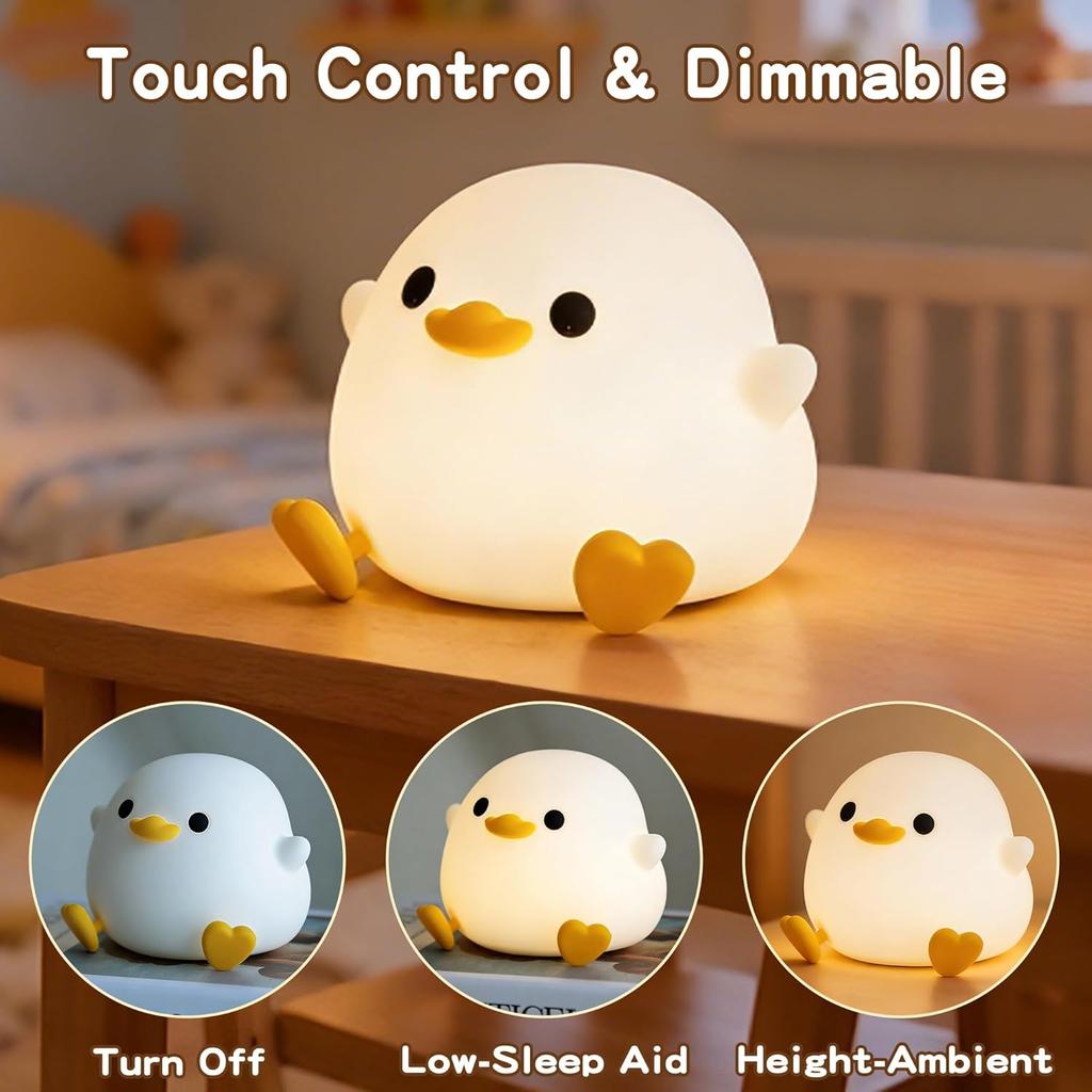 Duck Night Light Cute DoDo Duck Lamp Squishy Silicone Dimmable Bedside Light for Baby Kids Nursery Rechargeable Touch Nightlight
