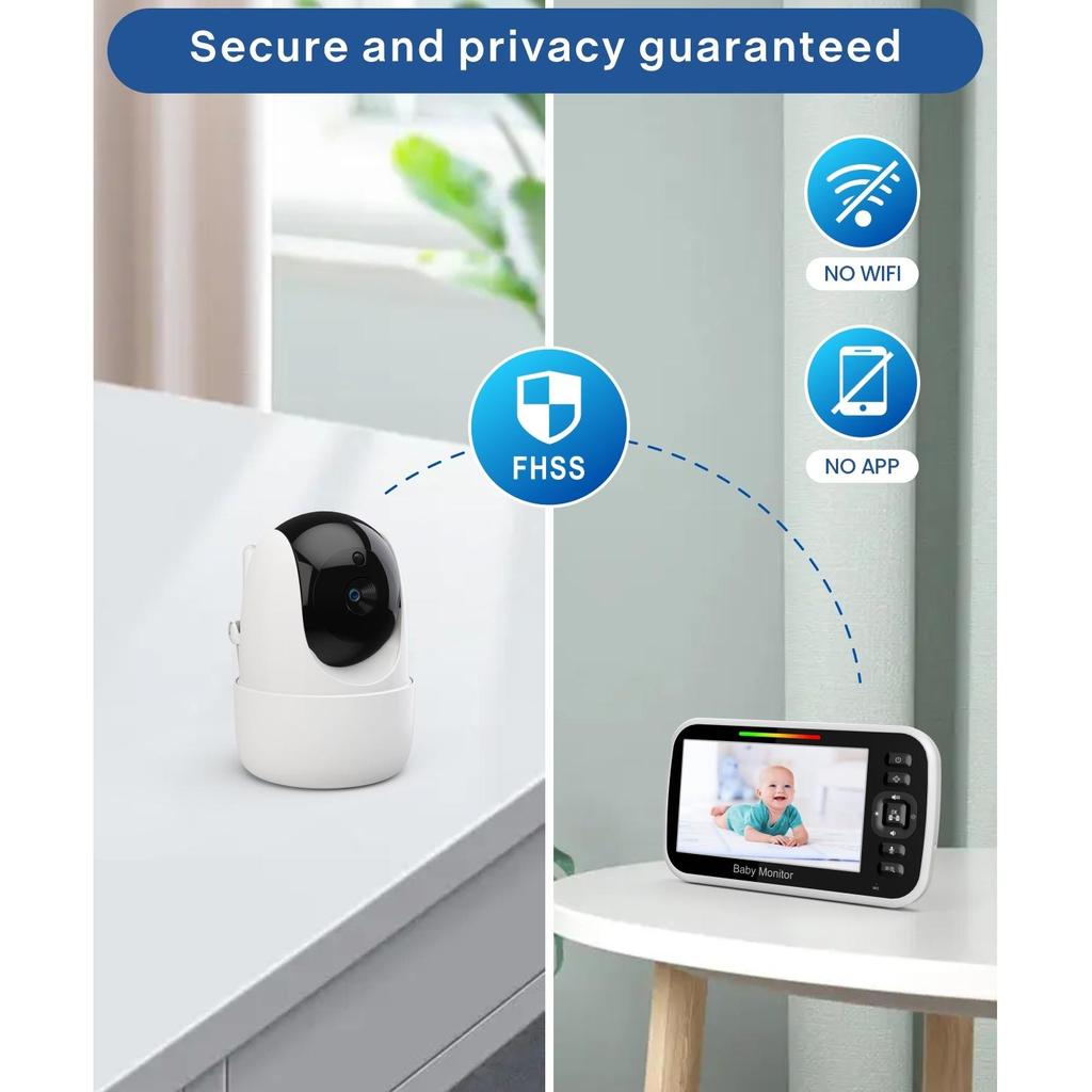 SM651 Радионяня 5 дюймов, ЖК-монитор с функцией панорамирования, наклона и масштабирования, видеоняня с камерой и аудио, режим ночного видения, двусторонний разговор, температура, колыбельныеA