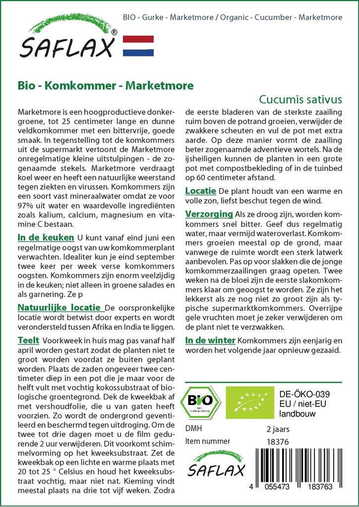 SAFLAX Garden in the Bag - Органический - Огурец - Marketmore - 20 семян - С субстратом в подходящем стоячем пакете - Cucumis sativus