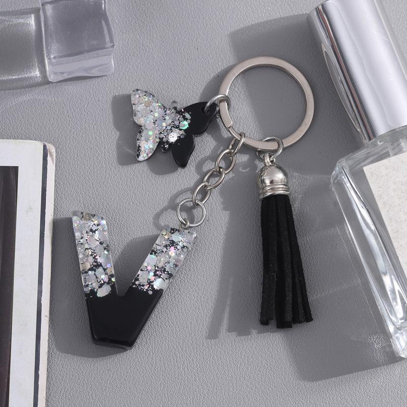1pc Trendy Black A-Z Initials Letters Butterfly Keychain with Cute Charm, Decorative Accessory for Keys, Bags & Backpacks Gift