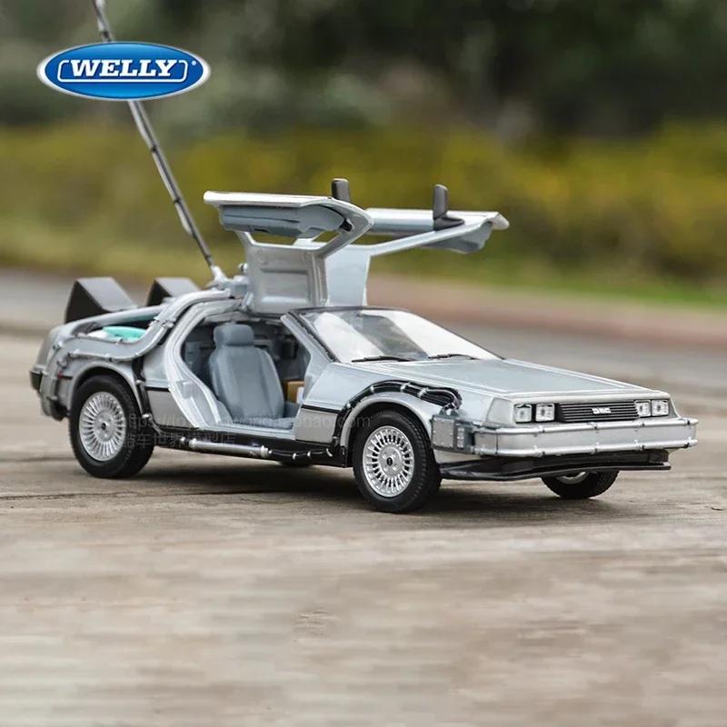 ВЕЛЛИ 1:24 DMC-12 DeLorean Машина времени Назад в будущее Модель автомобиля Литая под давлением металлическая игрушечная модель автомобиля Коллекция моделирования Детский подарок