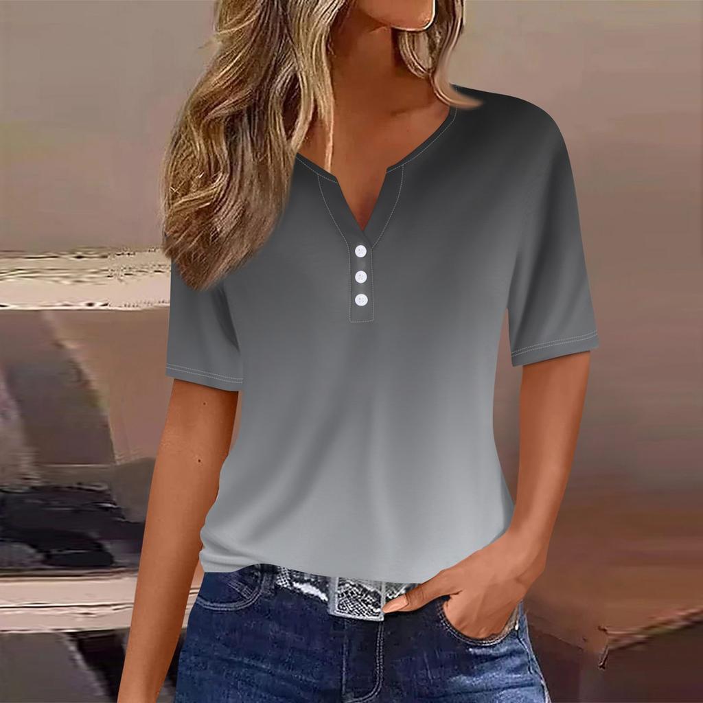 Women's T Shirt Tee Printed Button Short Sleeve Tunic Daily Weekend Fashion Basic V- Neck Regular Top