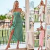 Women Spring Solid Color Sleeveless Knitted Strapless Dress Summer Casual A-Line High Waist Slim Long Dresses S-XL