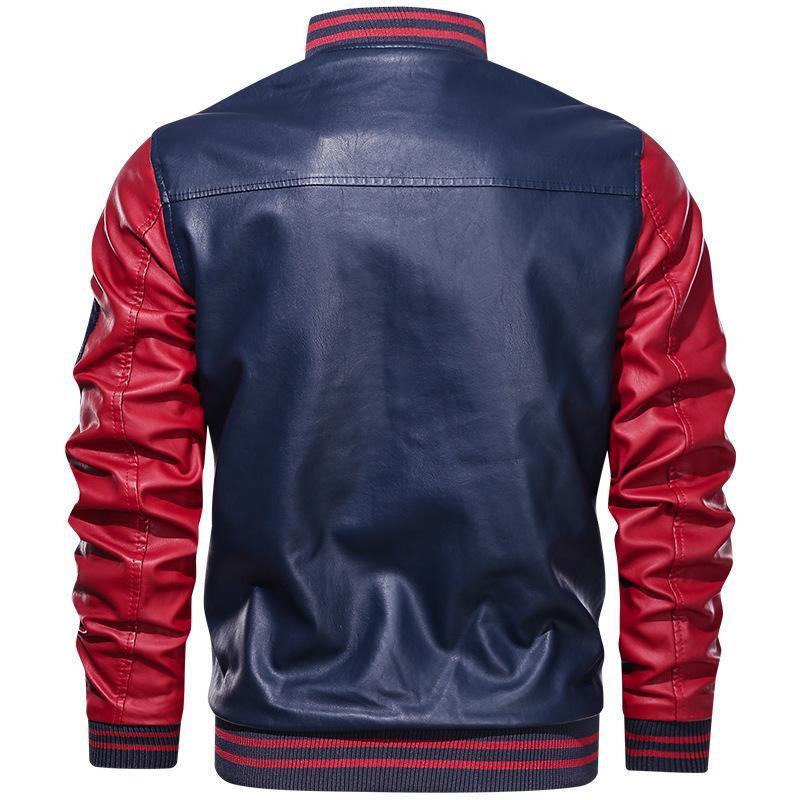 Men 's Jacket Pu Leather Jacket Men 'S Casual Hit Color Men 'S Leather Jacket