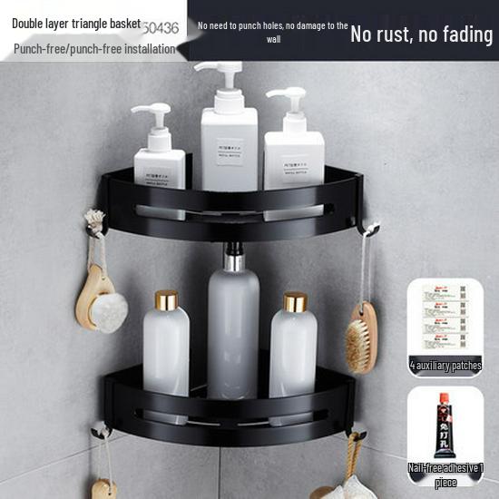 Черная алюминиевая полка для полотенец для ванной без сверления и набор аксессуаров