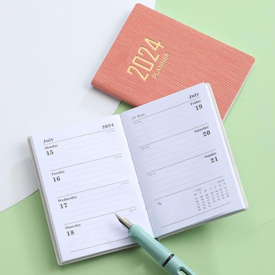 A7 2024 английский планировщик из искусственной кожи в твердом переплете, 180 страниц, водостойкая бумага, мини-журнал, карманный блокнот для молочных продуктов, студенческие принадлежности