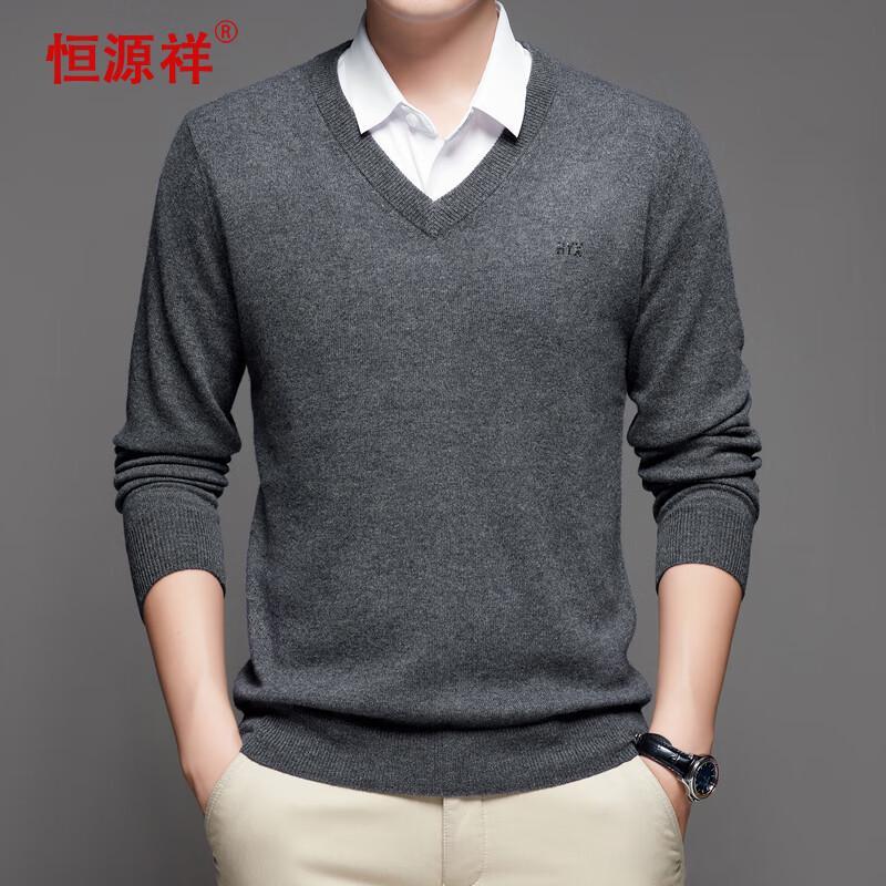 Мужской пуловер с V-образным вырезом из чистого кашемира Hengyuanxiang