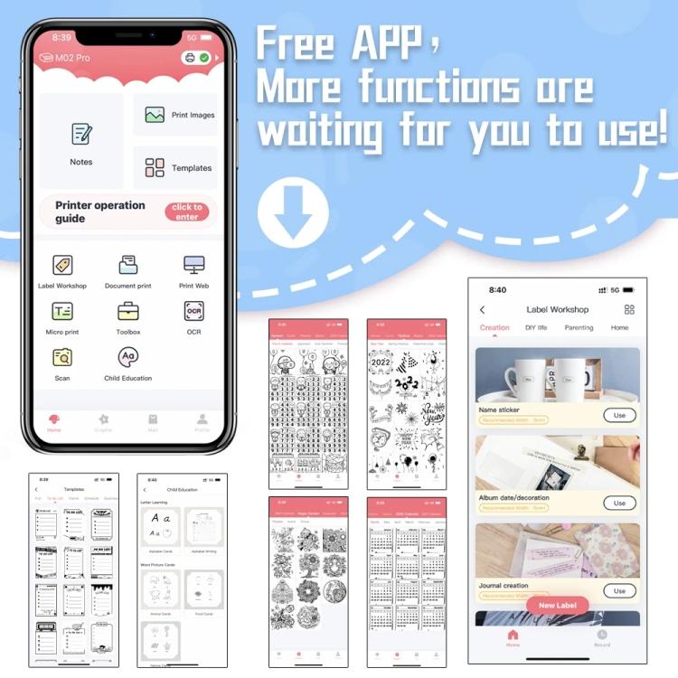 Phomemo M02 PRO Pocket Mini Маленький портативный Bluetooth-принтер для печати неправильных термометок