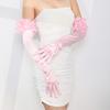 Satin Elastic Long Etiquette Gloves Elegant Pink Fairy Flower Ruffle Bridal Wedding Dress Gloves Ladies Prom Party Accessories