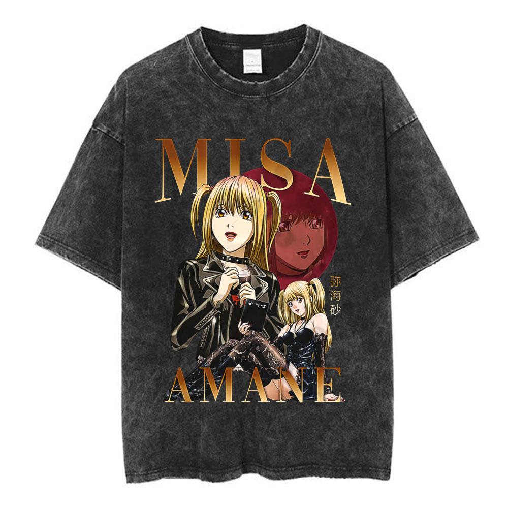 Anime Death Note Vintage Washed T Shirt Manga Yagami Light Misa Amane Graphic Tshirt Male Women Fashion Cotton Casual T Shirts