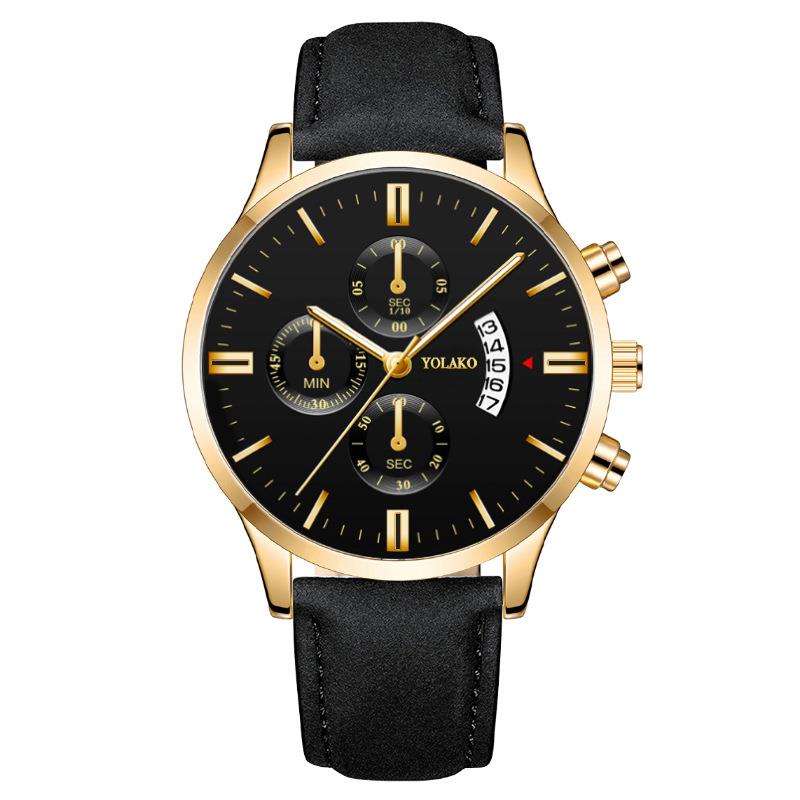 Часы Бизнес-часы Кварцевые кожаные часы с календарем даты Часы из нержавеющей стали Роскошные мужские модные три глаза Шестиконтактный календарь Мужские часы