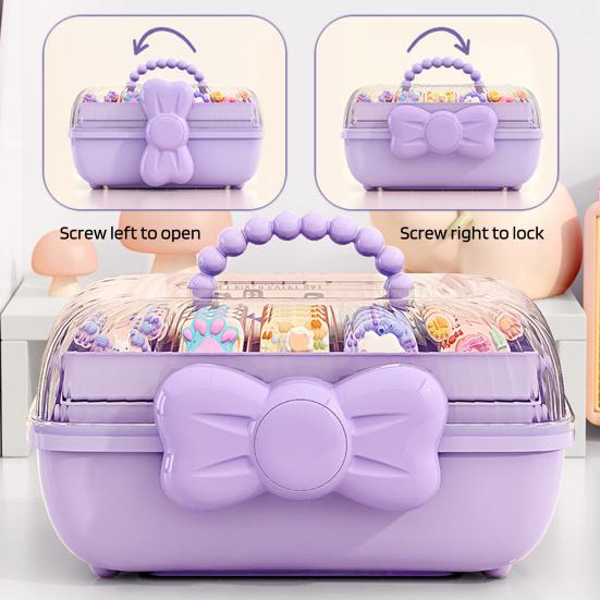 Hair Accessories Storage Box with Handle Large Capacity 3 Layers Design Dustproof Organizer Box Jewelry Hair Clips Container