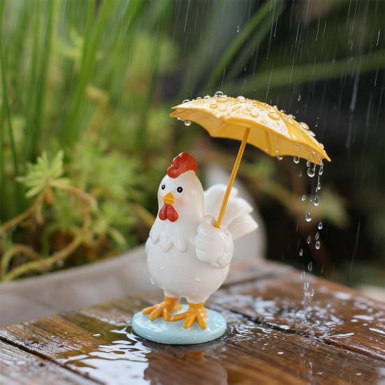 Holding Yellow Umbrella Chicken Figurine Cartoon Chick Resin Statue Sculpture Home Office Desktop Decoration Ornament