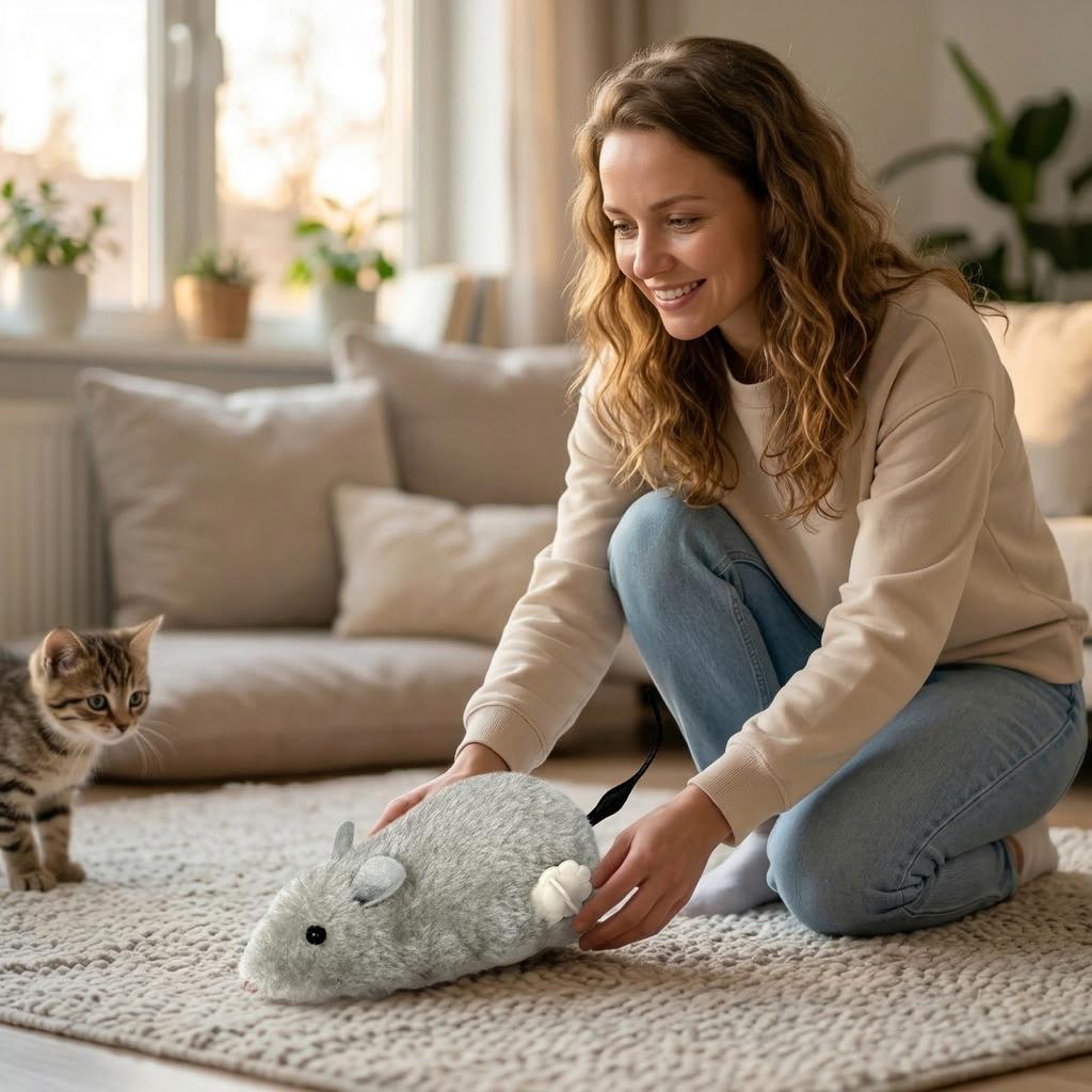 Wind Up Plush Mouse Toy Interactive Moving Toy for Cats Dogs