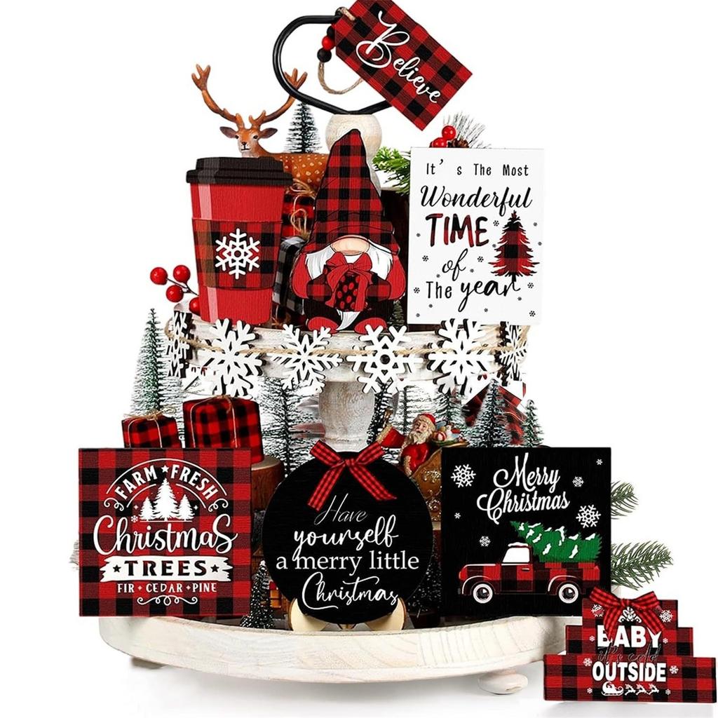 Рождественское украшение для многоуровневого подноса, Рождественский стол, знак, декор, столешница, деревянная крытая зимняя ферма, домашняя вечеринка, полка для дома, украшение
