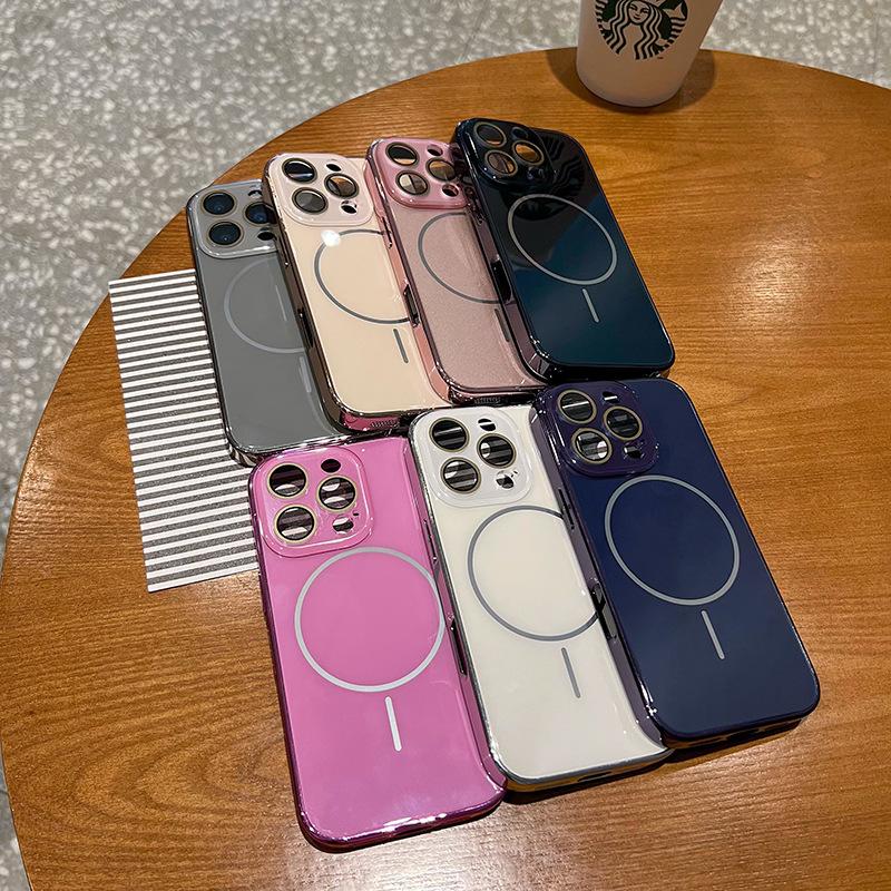 Applicable to iPhone16 electroplated glass thin ring magnetic mobile phone case Apple 15 lens film protective case