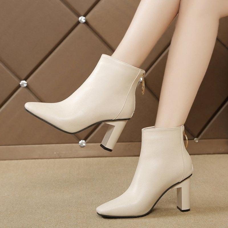 Booties Work Short Shoes for Women Brown Female Ankle Boots Very High Heels Heeled Footwear Y2k Comfortable and Elegant Autumn