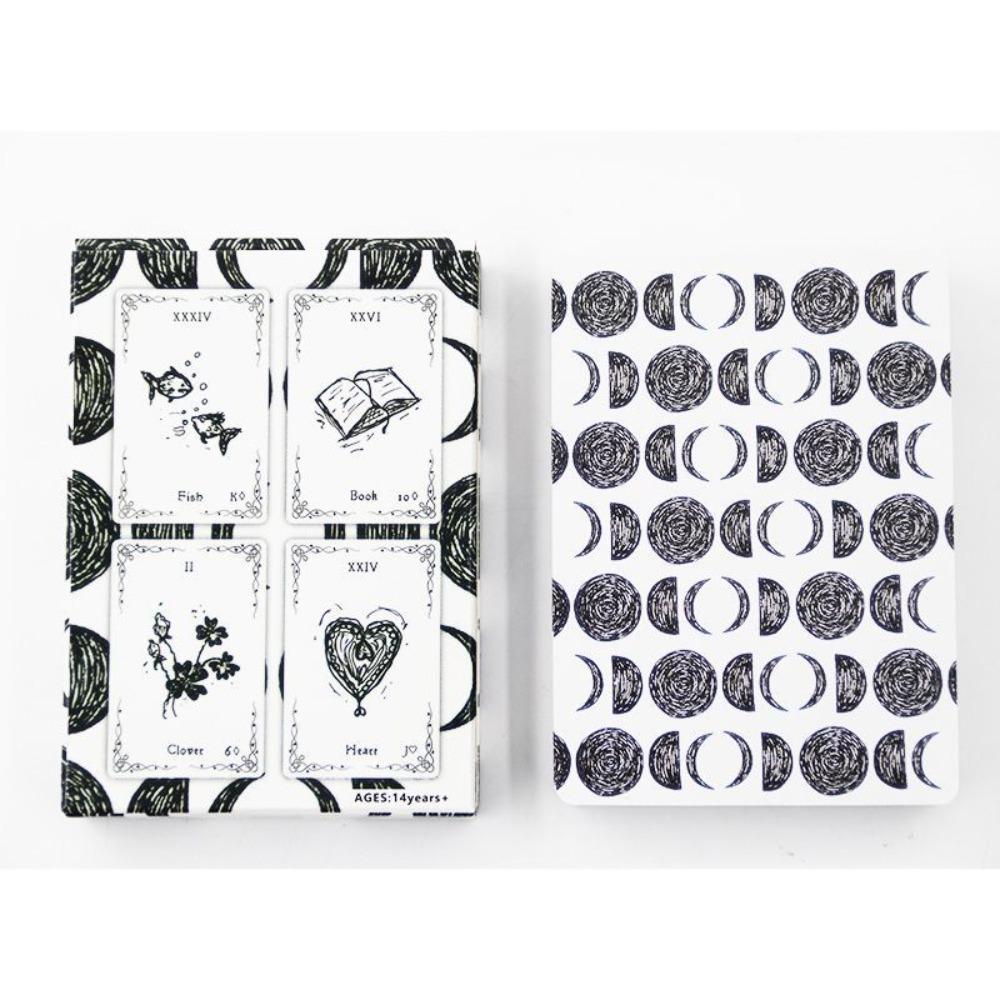 9*6cm Luna Lenormand Deck - 36 Minimalist Black and White Oracle Cards Hand-Drawn Sketch Style