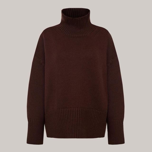 Autumn Winter Women Solid Turtleneck Knitted Sweater Pullovers Fashion Female Long Sleeve Loose Oversized Jumper