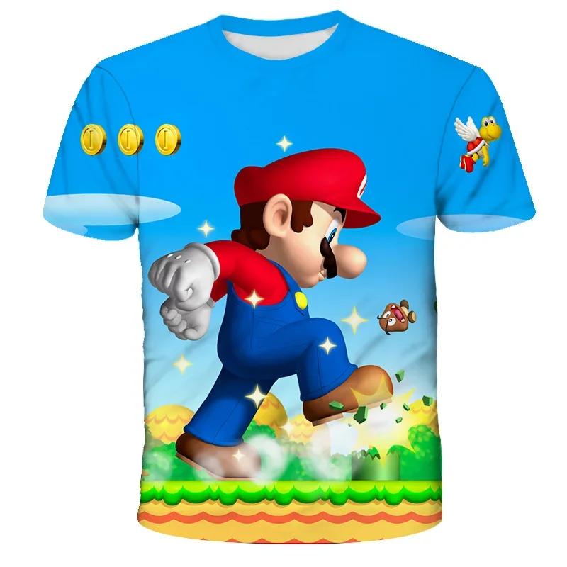 MINISO Child Game Super Mario Bros T Shirt Kids Boy Cartoon Clothes Tops Tees Boys T-shirt Luigi Mario T-shirts Children's Short Sleeve
