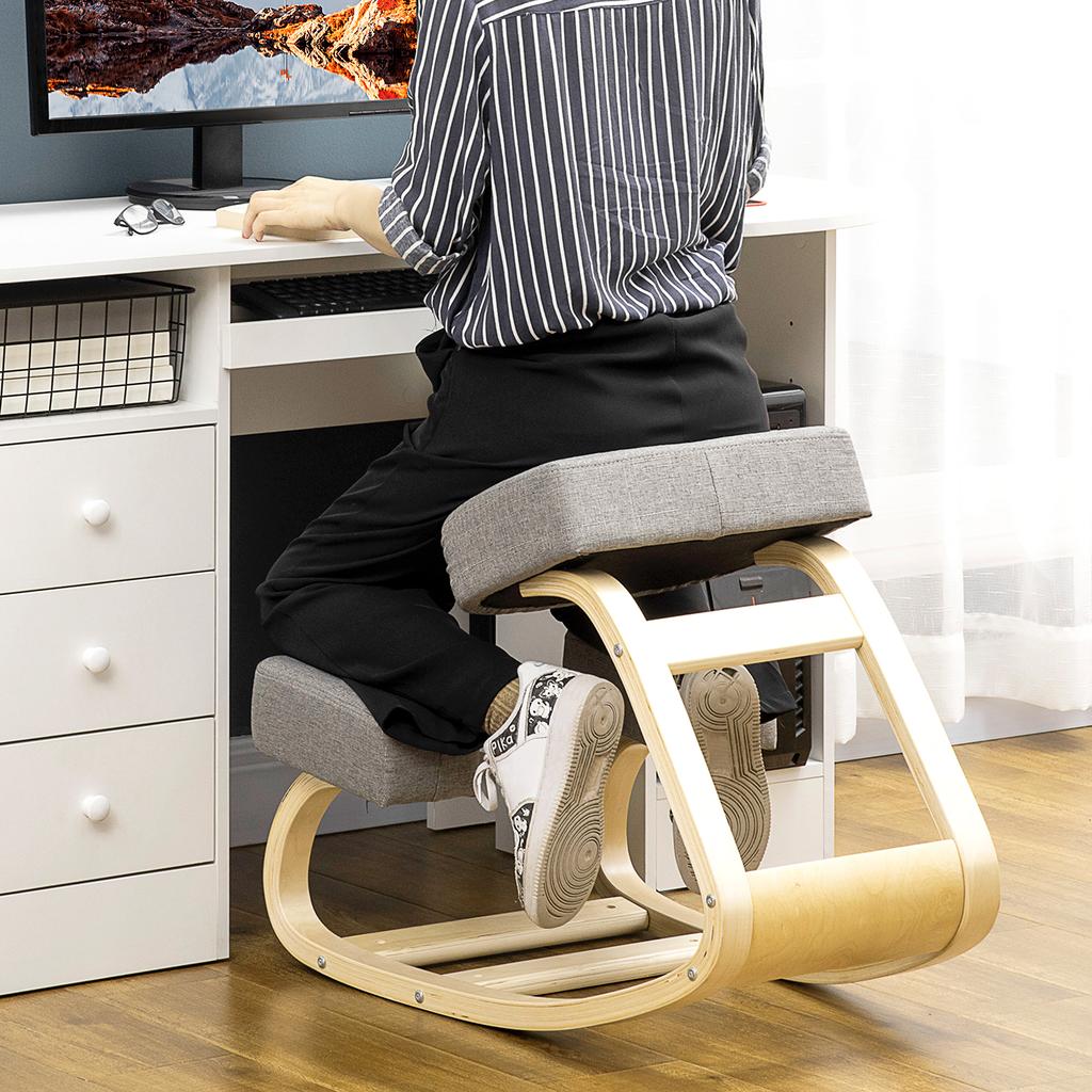 Kneeling Chair, Ergonomic Seat Stool, Upholstered Stool for Healthy Sitting Posture, Birch Wood, 120 kg Load Capacity, Grey