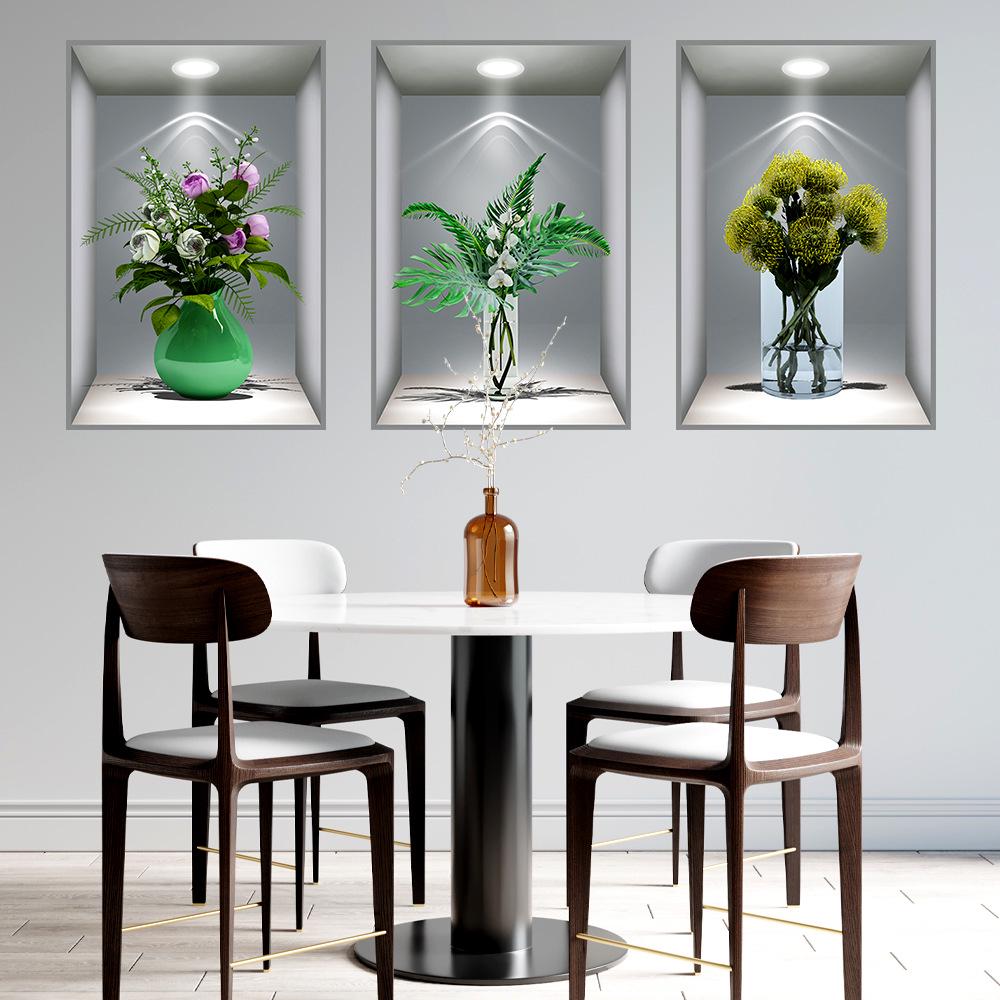 Wei Mo Xiang Green Plant Three-Panel Self-Adhesive Decorative Wall Sticker for Home & Hotel