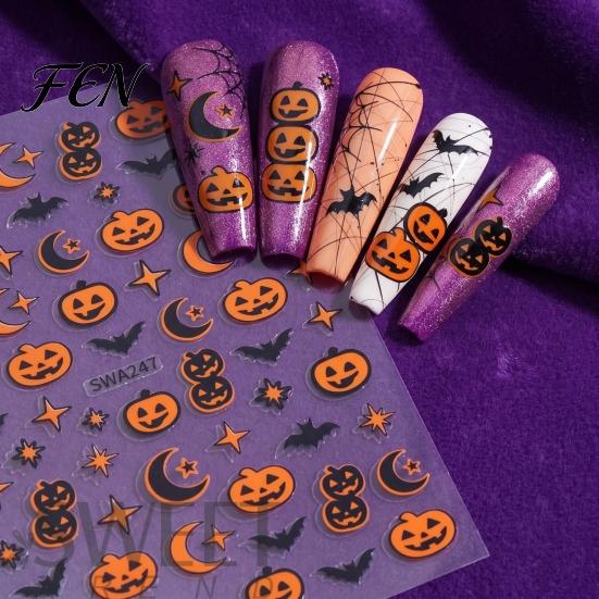 Nail Art Supplies Halloween Self Adhesive Stickers, Pumpkin Bat Moon Star Manicure Decals, Decoration Stickers for Home Salon DIY Accessories