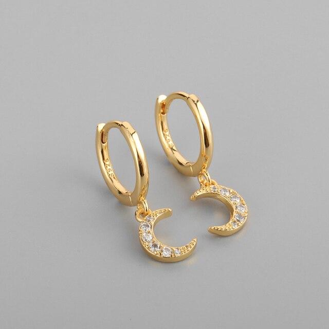 925 Sterling Silver Moon CZ Hoop Earrings for Women Dainty Tiny Earring Ear Piercing Jewelry