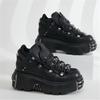 New Spring Women Borand Punk Style Ankle Boots Woman Lace-Up Round Toe Thick Bottom Metal Decoration Platform Shoes Casual Shoes