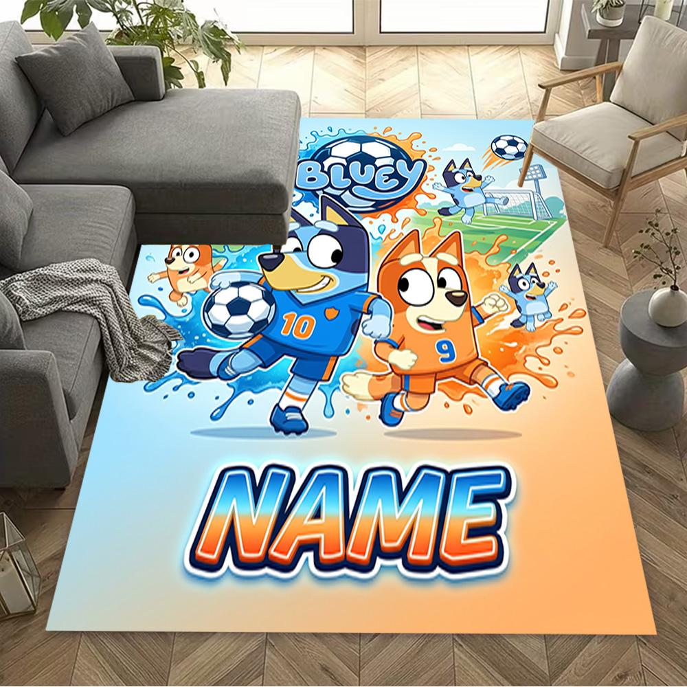 Soccer Fun Bluey Customize Text Floor Mat Perfect for Bedrooms Dormitory Kitchen Hallway Anti-slip Rug Decorate Offices Best for Christmas